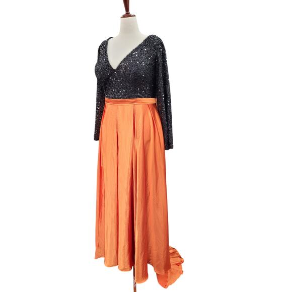 NWT Black Orange Long Sleeve Sequin Gown Size 20 - Picture 12 of 13